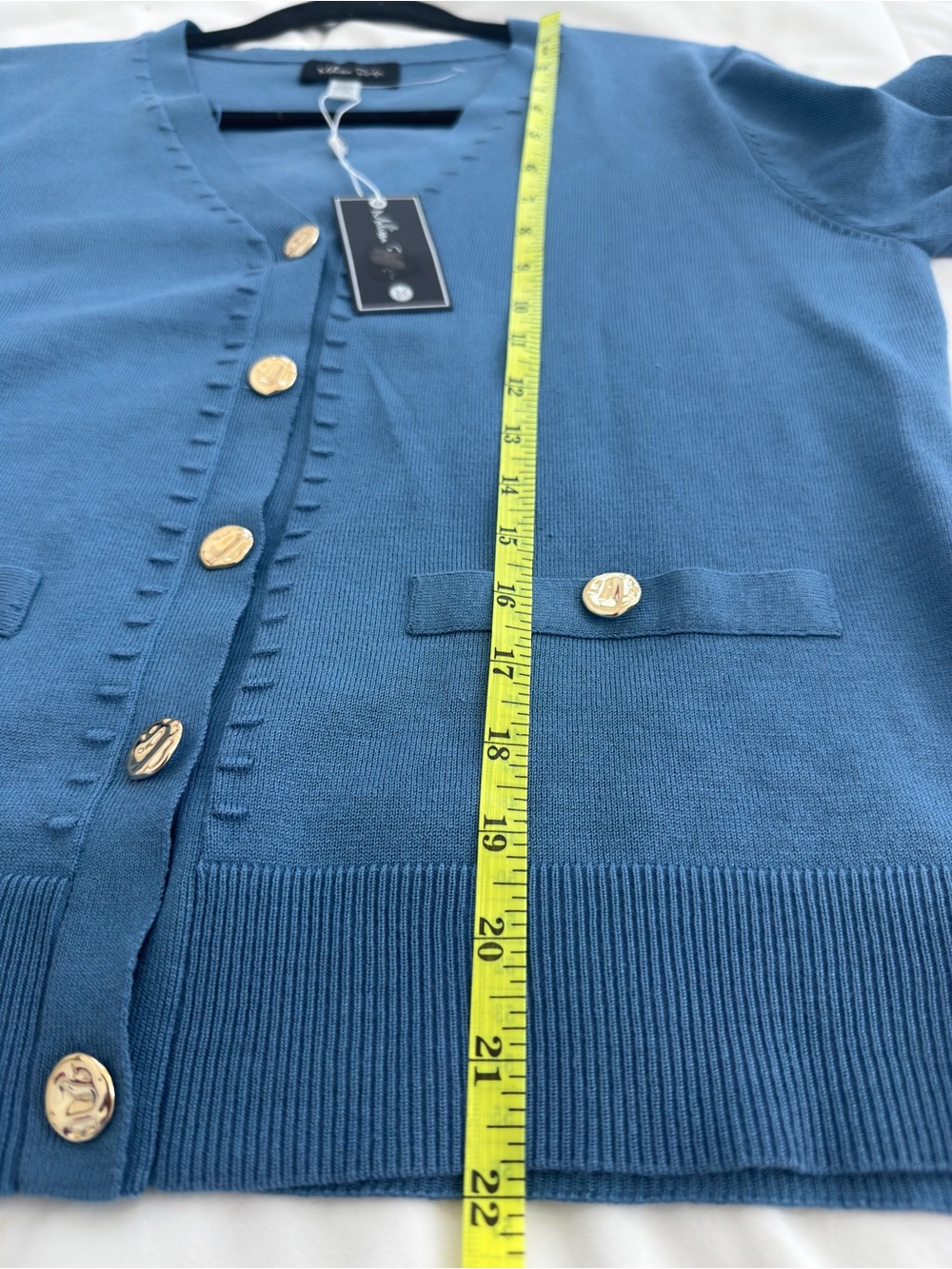 Melissa Paige "Quiet Harbor" V-Neck Cardigan - Blue & Gold Large - Picture 12 of 15